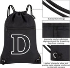 HOLYLUCK Drawstring Bags Initial Backpack Sackpack Cinch Bags for Sports, Gym, Travel, Beach (Black-D)