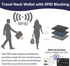 Likesing 5.9" L x 8" W Travel Neck Wallet, RFID Blocking Passport Holder for Travel Women Men, Security Passport Wallet with Buckle, Neck Pouch Gifts for Traveling Family (Black)