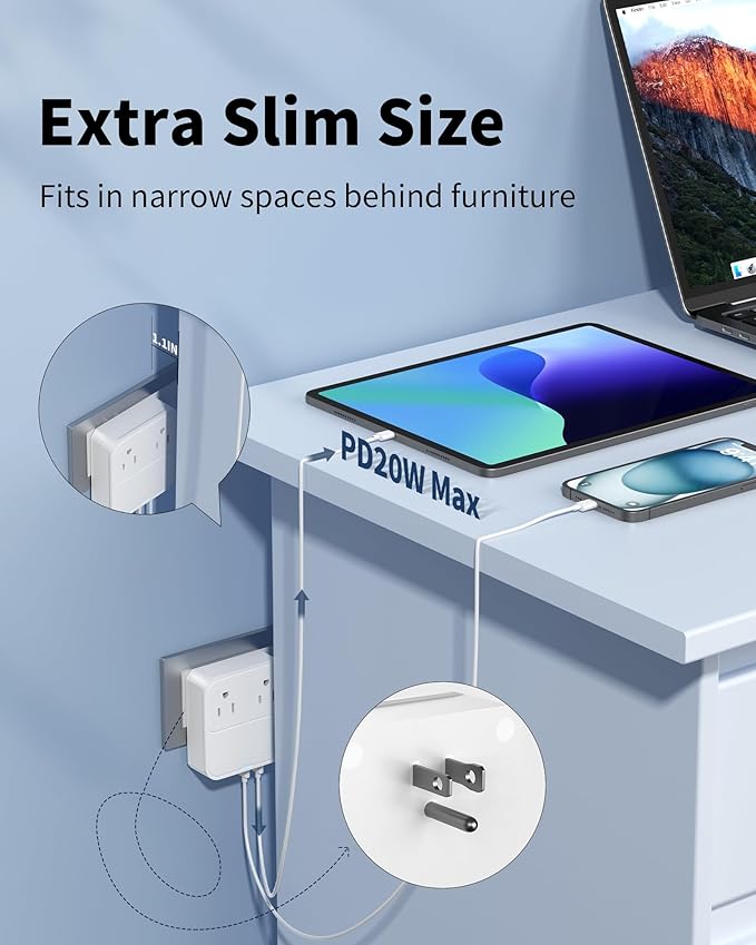 USB C Charger Block 30W,Slim Flat USB Wall Charger Plug with 2 Outlet Ports,Multi USB C Charging Power Adapter for Home Travel Office School