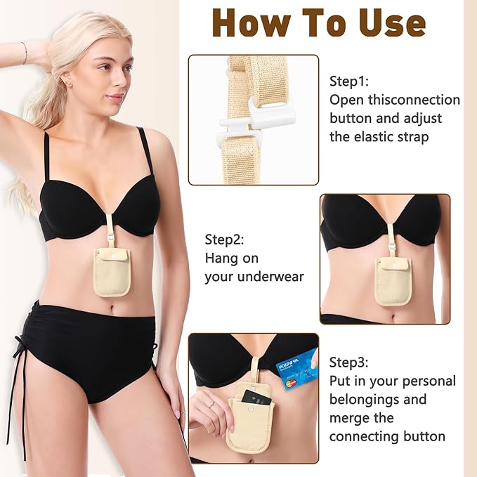 YOYI YOYI RFID Blocking Bra Wallet,Hidden Travel Pouch,Secret Stash Pocket - Credit Cards & Money & Valuables with Adjustable,Elastic Strap Suitable for All Bra Sizes