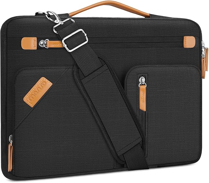 MOSISO 360 Protective Laptop Bag for Men, 15-16 inch Computer Bags Compatible with MacBook Pro 16 inch/Air 15 inch, HP Dell Lenovo Asus, Side Open Messenger Bag with Trolley Sleeve & 4 Pockets, Black
