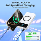 YHO Wireless Portable Charger 40800mAh for iPhone with Built-in Cables, 15W Wireless Charging USB C Power Bank,25W PD Fast Charging Travel Essential Battery Pack for iPhone 17/16/15,Android-White