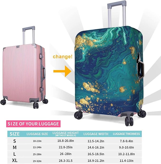 Travel Luggage Cover Protector, Gold Blue Abstract Marble Washable Elastic Baggage Cover Anti-scratch Double-sided with Zipper Closure for Wheeled Suitcase Fits 18-21 Inch Luggage