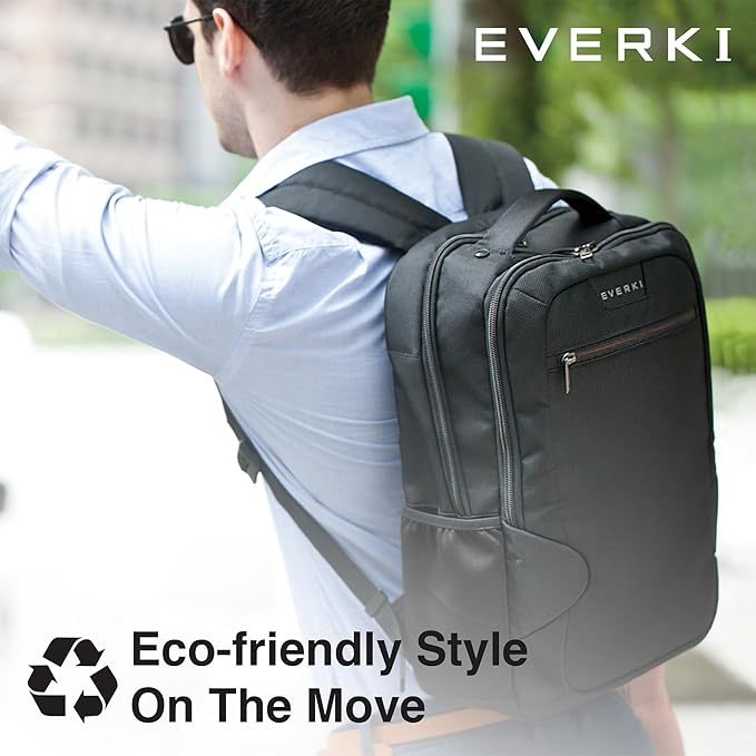 EVERKI Studio Slim Laptop Backpack for Men & Women, Lightweight & Softly Padded With Corner Protection, Trolley Handle, High Contrast Lining, Made of Recycled Materials (14 Liters Capacity)