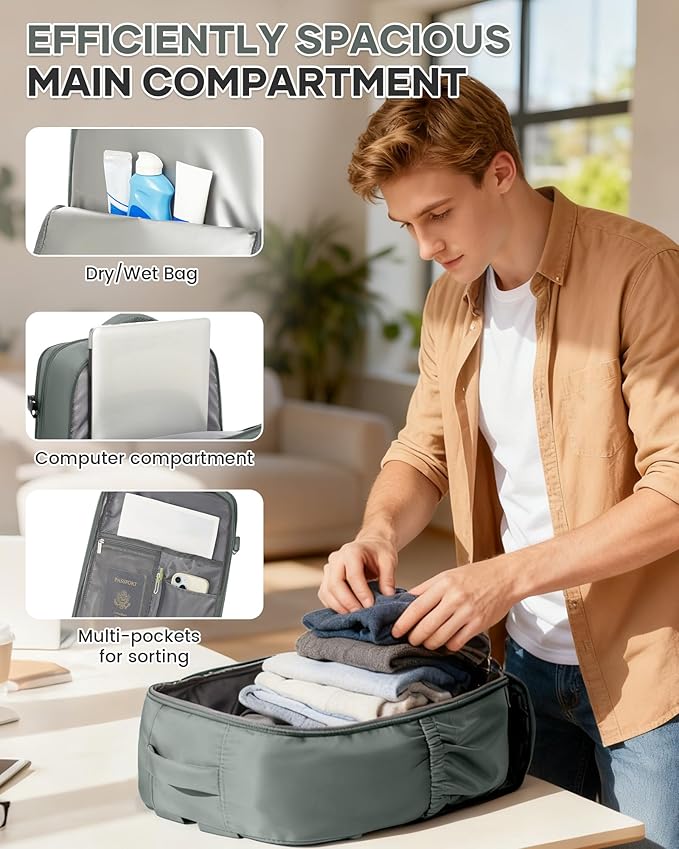 Large Travel Backpack for Women Men Airplanes Carry On Laptop Waterproof Hiking Backpack Person Item Flight Approved Outdoor Sports Rucksack Casual DaypackMochila De Viaje Gym traveling bag Green