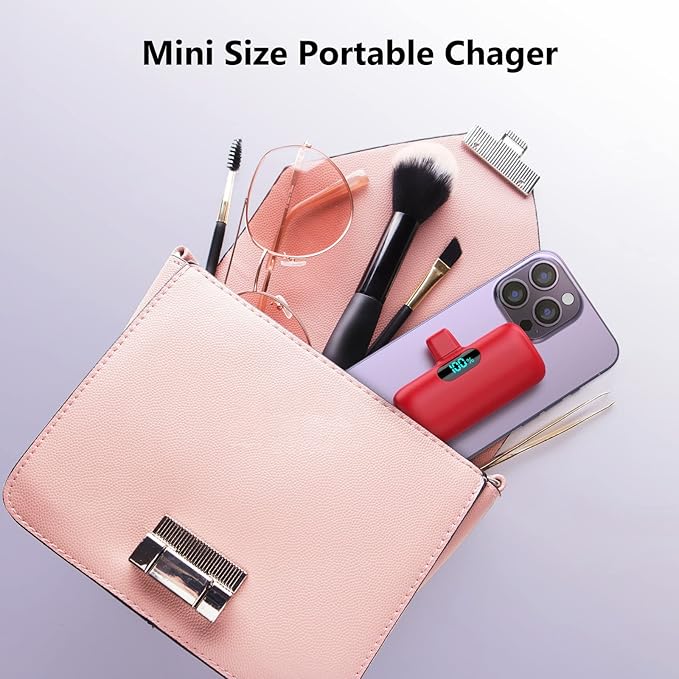 Small Portable Charger for iPhone 17/16/15 Series,5000mAh 3A PD USB C Power Bank,Mini LCD Display Battery Pack for iPhone 17/17Pro/16Plus/16Pro/15Pro Max,Samsung,Android/Moto/LG etc (Pink)