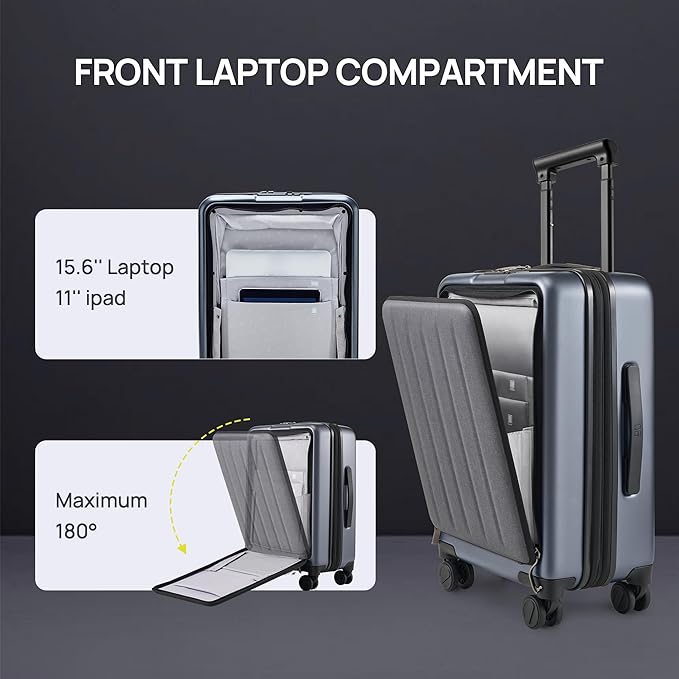 NINETYGO Carry On Luggage 22X14X9 Airline Approved with Front Pocket, 20 Inch Luggage with Front Compartment, Expandable, Double Spinner Wheels, Hardsided PC, TSA Lock (Midnight Black, Seine Max)