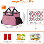 Lifewit Medium Lunch Bag, Insulated Lunch Box, Soft Cooler Cooling Tote for Adult Men Women, Pink 12-Can (9L)