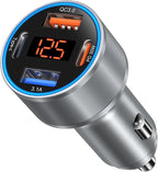 Car Charger USB C, 65W Dual 12V Car USB Charger Multiport with Voltage Display PD/QC 3.0 Super Fast Charge Cigarette Lighter Adapter for iPhone 17 16 15 14 13 12 Pad Pro Air(Gray)