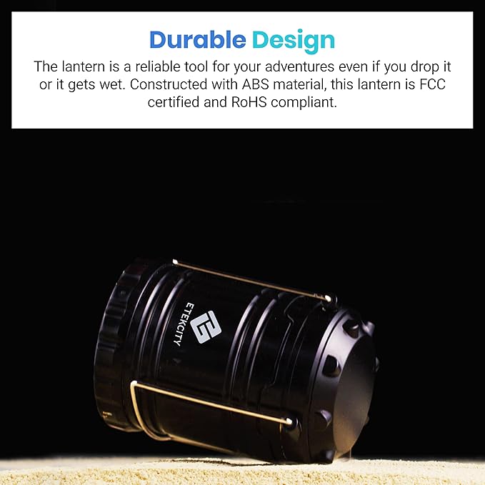 Etekcity Lantern Camping Essentials Lights, Led Flashlight for Power Outages, Battery Operated Lamp for Emergencies, Survival Gear, Hurricane Preparedness Items, Water Resistant, 2 Pack, Black