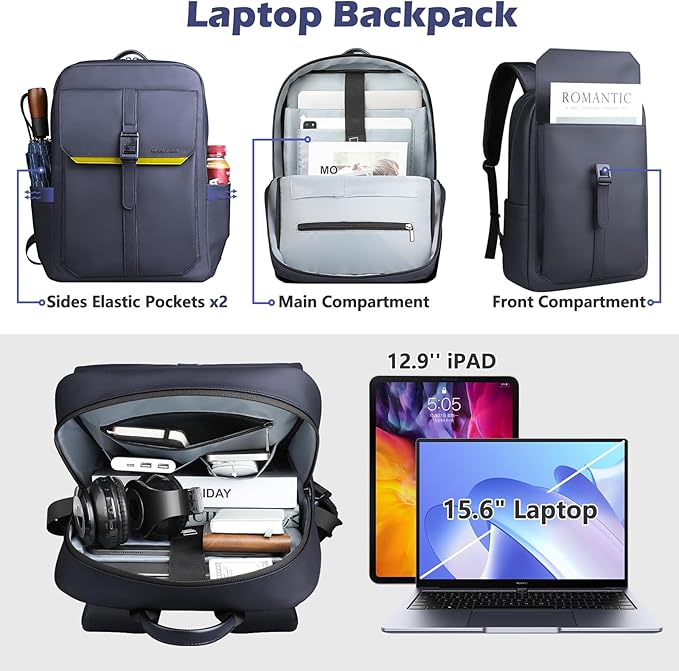 hk Slim Laptop Backpack for Men Women, Lightweight Business Backpacks 15.6 Inch Water-resistant Computer Bag for College Work Daily