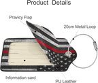 2 Pack Luggage Tags for Suitcases, PU Leather Bag Tag with Privacy Cover Address Card Travel Essentials-Thin Red Line Flag American Firefighter Flag