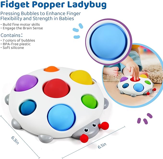 LiKee Fidget Popper Sensory Baby Toys for 10+ Months, Christmas Stocking Stuffers Push and Popping Busy Board, Montessori Toys for 1+ Years Old, Airplane Car Travel Toy for Toddlers 1-3 Stress Relief