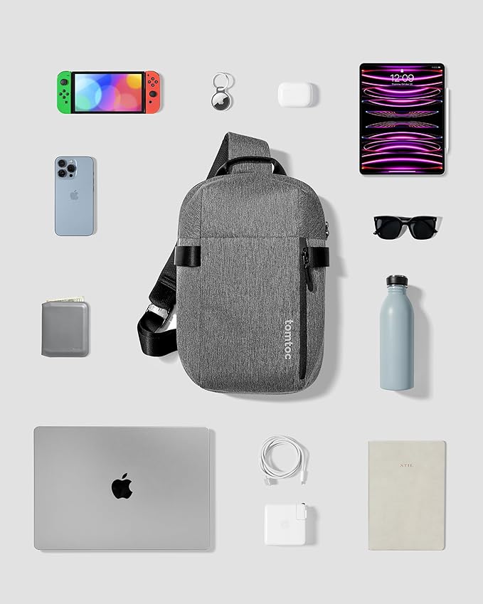 tomtoc 7L Sling Backpack Crossbody Bag for Men Women, EDC Daypack Chest Shoulder bag for 14-inch MacBook Pro M5 Pro/Max, 13" MacBook Air, 13" iPad Air M4/Pro M5, Organized, Daily Use, Work, Travel-S