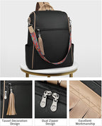 FADEON Leather Laptop Backpack for Women Designer 15.6 inch PU Laptop Bag, Ladies Travel Computer Work Backpack Black
