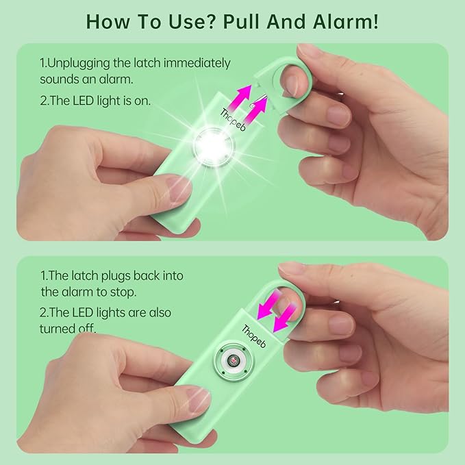 Thopeb– Personal Safety Alarm for Women–135dB Siren, Strobe Light and Rechargeable - Safety Alarm Keychain for Women (Pale Green)