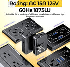 ETwinCoo Black 2-Prong to 3-Prong Adapter, Swivel Polarized Grounding Converter with Flat Wall Plug, Fireproof 3-Outlet for Household Use (2 Pack)