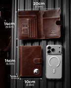 LORZOR Passport Holder for Travel: Full Grain Leather Passport Cover with Airtag Holder Magnetic Buckle for Men - RFID Blocking Bifold Wallet for Air Ticket Card Cash Coin (Brown)