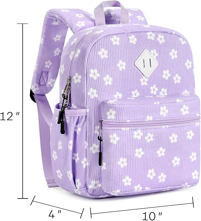 STEAMEDBUN Corduroy Toddler Backpack for Girls Boys 2-4, Kids Preschool Backpack for Kindergarten - Purple Floral