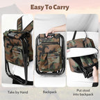 Folding Camping Chair Stool Backpack with Cooler Insulated Picnic Bag, Portable Hunting Fishing Multifunction Chair for Outdoors Hiking Hunting Travel (Camouflage)