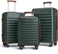 LIGHT FLIGHT Luggage Sets, 3 Piece Durable Suitcase Set with Spinner Wheels, 3 Pcs Hard Shell Lightweight Luggage with TSA Lock, Large Checked Travel Suitcases, 20/24/28 Inch,Green/Brown