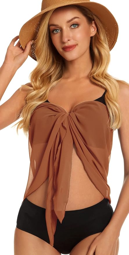 CHICGAL 2 Pieces Women Beach Sarong Bathing Suit Wrap Skirt Sheer Bikini Swimsuit Cover Ups for Swimwear