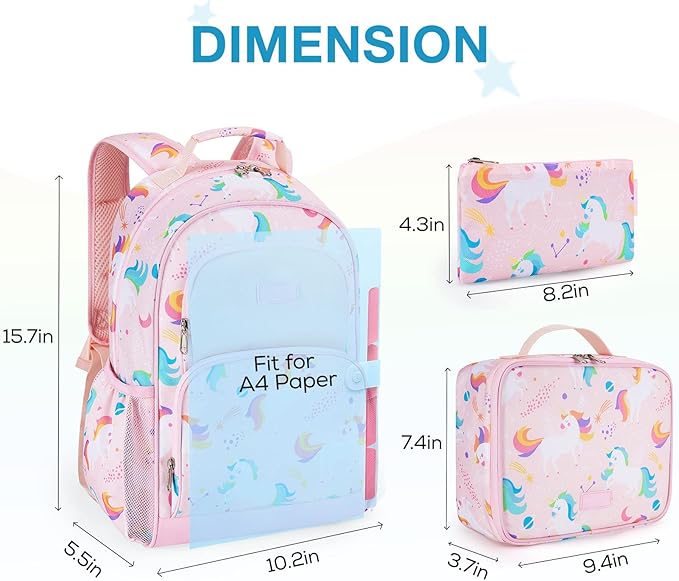 mommore Kids Backpack for Boys Girls 4-8 Kindergarten Elementary School Backpack with Lunch Box - 15” H Fit Folder