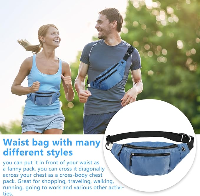 5PCS Crossbody Fanny Pack Bulk,Large Capacity Waist Bag with 4-Zipper Pockets Adjustable Strap Fanny Packs Waterproof Oxford Cloth Travel Belt Bag for Outdoor Shopping Travel Men Women,Blue