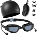 7 in 1 Swim Goggles + Swim Cap for Men Women,No Leak Anti-Fog & UV, Wide Visio HD Mirror PC Lens