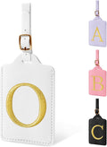 Personalized Initial Luggage Tags for Suitcase TSA Approved, White Leather Cute Luggage Tag with Privacy Cover Name Card, Embroidered Custom Luggage Tags Travel Baggage Tags Gifts for Women Kids(O)