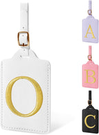 Personalized Initial Luggage Tags for Suitcase TSA Approved, White Leather Cute Luggage Tag with Privacy Cover Name Card, Embroidered Custom Luggage Tags Travel Baggage Tags Gifts for Women Kids(O)