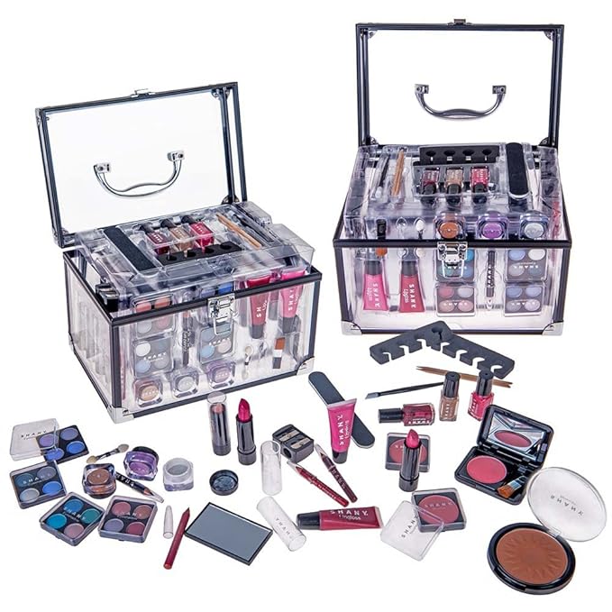 SHANY Carry All Trunk Makeup Train Case with Re-usable Aluminum Beauty Storage Organizer Case. Make up Set with Eye palettes, Blushes,Face Powders, Manicure, Pedicure and Cosmetics Brushes. GIFT SET
