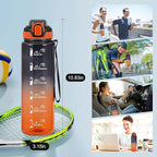 Water Bottle with Straw 1L,Boys Water Bottles with Straw 1 Litre,Waterbottle Leak-Proof Sports Water Bottle,Plastic Drinks Bottles Toxin Free，Bpa-Free (Black Orange)