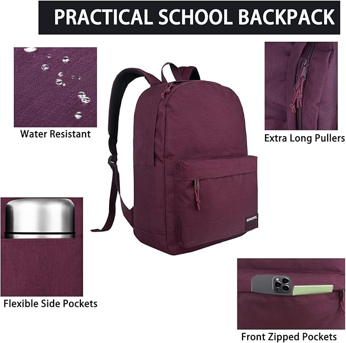 SUPACOOL Casual Laptop Backpack for Men and Women, Backpack for College, USB Charging Port, Lightweight Pack Back(Burgundy Red)