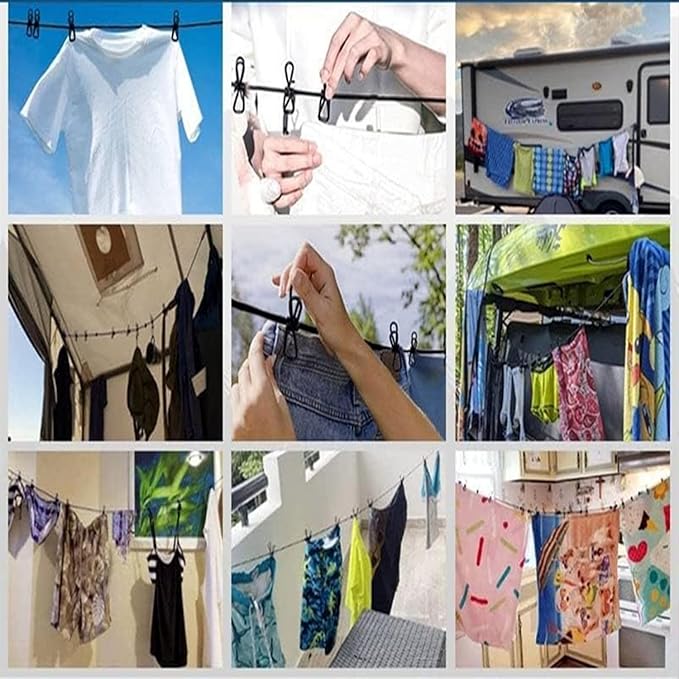 ALINNA Black Retractable Portable Clothesline, Windproof Travel Clothesline with 12 Clothespins for Indoor Laundry Drying, Outdoor Camping Accessories