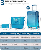 LARVENDER Carry on Luggage 22x14x9 Airline Approved, Expandable 20 Inch Hardside Suitcase with Wheels TSA Lock, PC+ABS Lightweight Carry on Suitcases for Women, Ocean Breeze (20/DB/TB)