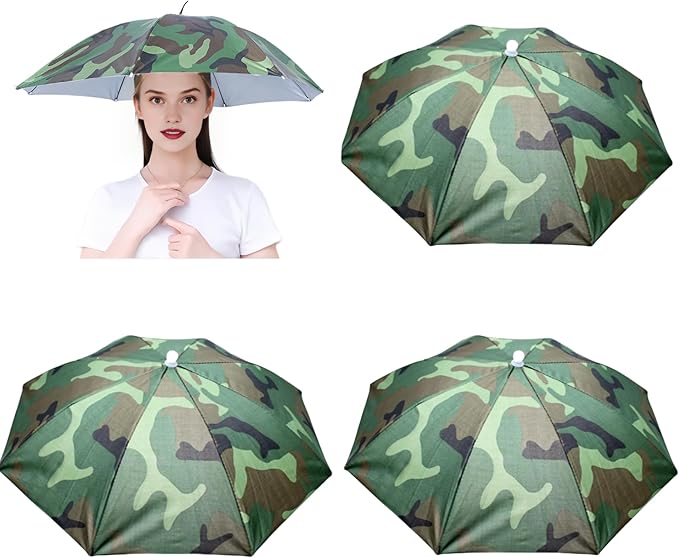 3 Pack Umbrella Hat, Sports Head Umbrella Hats for Adult Women, 26" Diameter Folding Waterproof Rainbow Fishing Headwear for Outdoor Party Beach Hiking