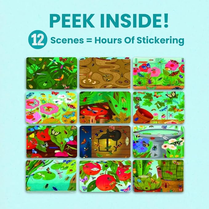Cupkin Hello Bugs Sticker Book Activity for Kids, Toddler Airplane Travel Essentials, 500+ Bugs Stickers for Kids + 12 Scenes + 12 Coloring Book Pages, Bug Lover Gift, Children's Crafts Ages 2–8 Years