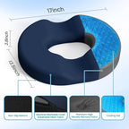 Donut Pillow Seat Cushion - Cooling Gel Donut Chair Cushions, Memory Foam Seat Cushion for Office & Home, Car Seat Cushion and Butt Pillow, Hemorrhoids Pillow and Tailbone Pain Relief, Blue