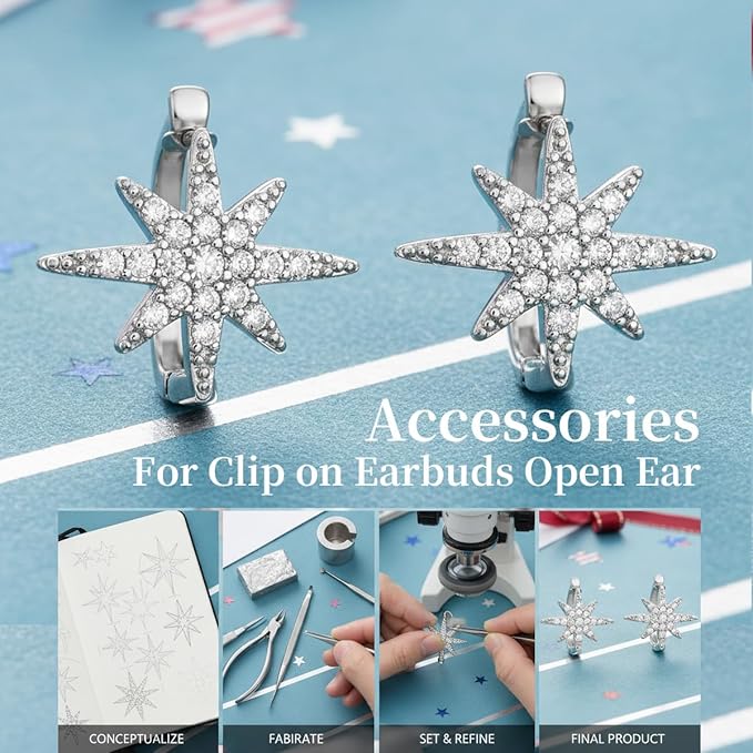 Clip on Earbuds Open Ear Accessories - Lightweight Clip-On Decor for Wireless Earbuds, Compatible with Bose Ultra Open Earbuds (Headphones not Included) (Silver)
