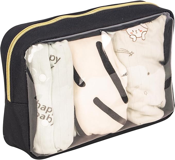 Remobia Hicol TSA Approved 5-Piece Diaper Bag Organizer Pouch Set Clear Waterproof TPU Kids Toiletry Storage Set Travel Packing Clutch Cube Bags for Baby Nursing(Black)
