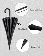 Premium Windproof Umbrella Classic J stick Handle with Easy Grip - Auto Open, Rainproof and Durable Canopy Design Perfect for Rainy Days Sunshad