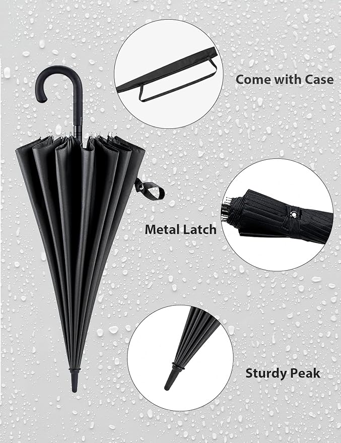 Premium Windproof Umbrella Classic J stick Handle with Easy Grip - Auto Open, Rainproof and Durable Canopy Design Perfect for Rainy Days Sunshad