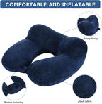 Sintuff 4 Sets Inflatable Travel Pillows for Airplanes with Compact Bag and Blindfold Velvet Inflatable Neck Pillow for Traveling Head Support U Shaped Flight, 12 x 12 x 5.5 Inch (Assorted Colors)