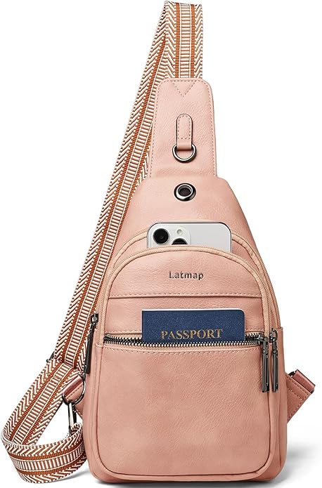 LATMAP Sling Bag For Women Faux Leather Small Casual Daypack Backpack Fanny Pack Crossbody Chest Bags Purse