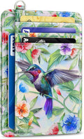 Yonlevres Credit Card Holder Slim Wallet, Hummingbird RFID Wallet Women Front Pocket Small Card Holder, Travel Funny Cute Thin Card Case ID Window PU Leather RFID Blocking Card Organizer Gifts Girls