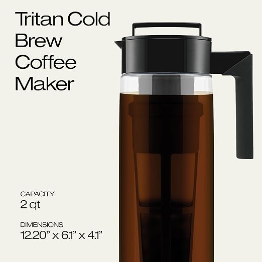 Takeya Deluxe Cold Brew Coffee Maker - BPA-Free Tritan Pitcher with Airtight Leakproof Lid, Silicone Grip Handle, Fine-Mesh Filter - Shatter-Proof, Dishwasher Safe, Made in USA - 2 Quart/Black