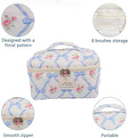Gosect Large Makeup Bag, Cute Cosmetic Bag for Women Girls, Floral Coquette Aesthetic Toiletry Bag, Travel Make Up Organizer Bag (Blue Butterfly)