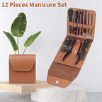 Teamkio 12pcs Manicure Set Pedicure Nail Clippers Set Travel Hygiene Kit Stainless Steel Professional Cutter Care Set Scissor Tweezers Knife Ear Pick Tools Grooming Kits with Leather Case