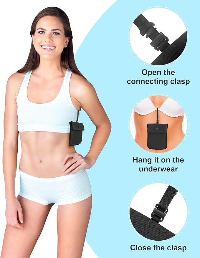 RFID-Blocking Travel Bra Wallet, Hidden Money Pouch with Adjustable Elastic Strap, Ideal Secret Pocket Protect Your Credit Cards Cash Valuables